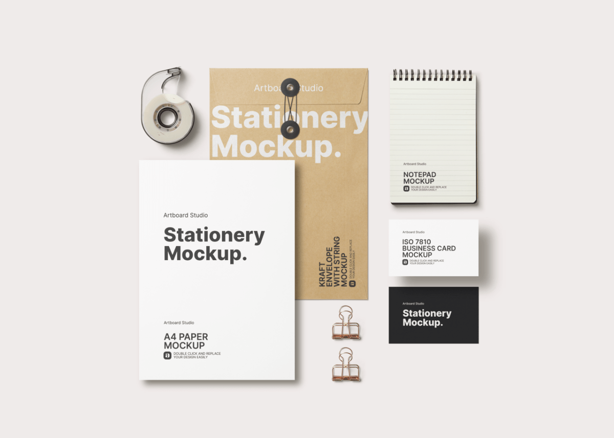 This colorful psd mockup will look great on any type of design. Basic Stationery Branding Mockup Template